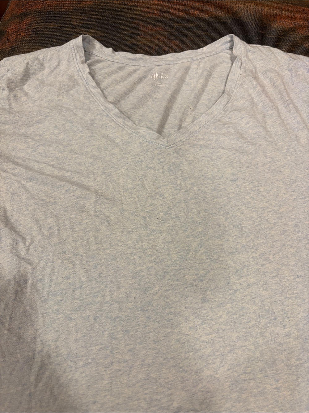 Style & Co. Heathered Light Blue V-Neck Tee